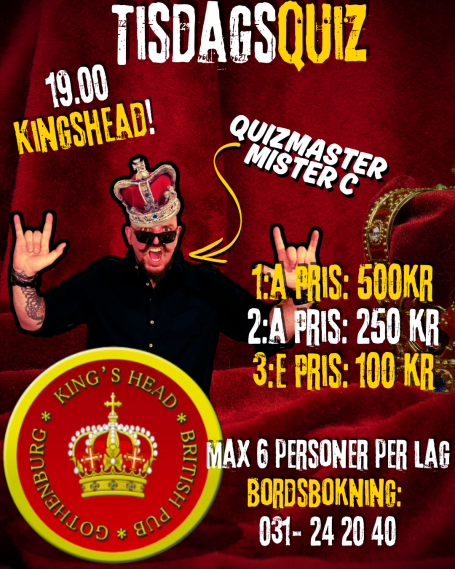 Quiz i Göteborg varje Tisdag på Kingshead